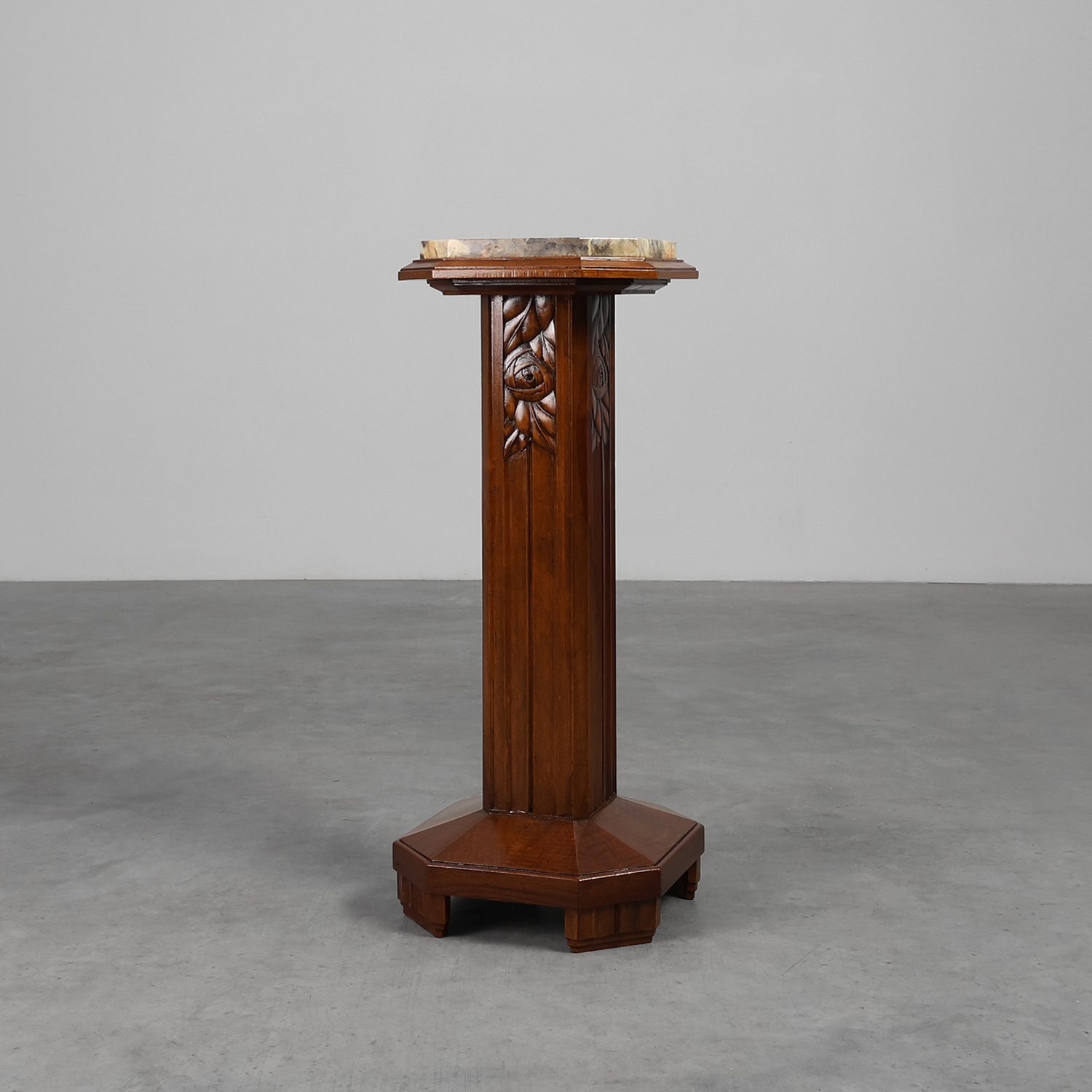 Oak & Marble large Art Deco pedestal, France 1920s-img